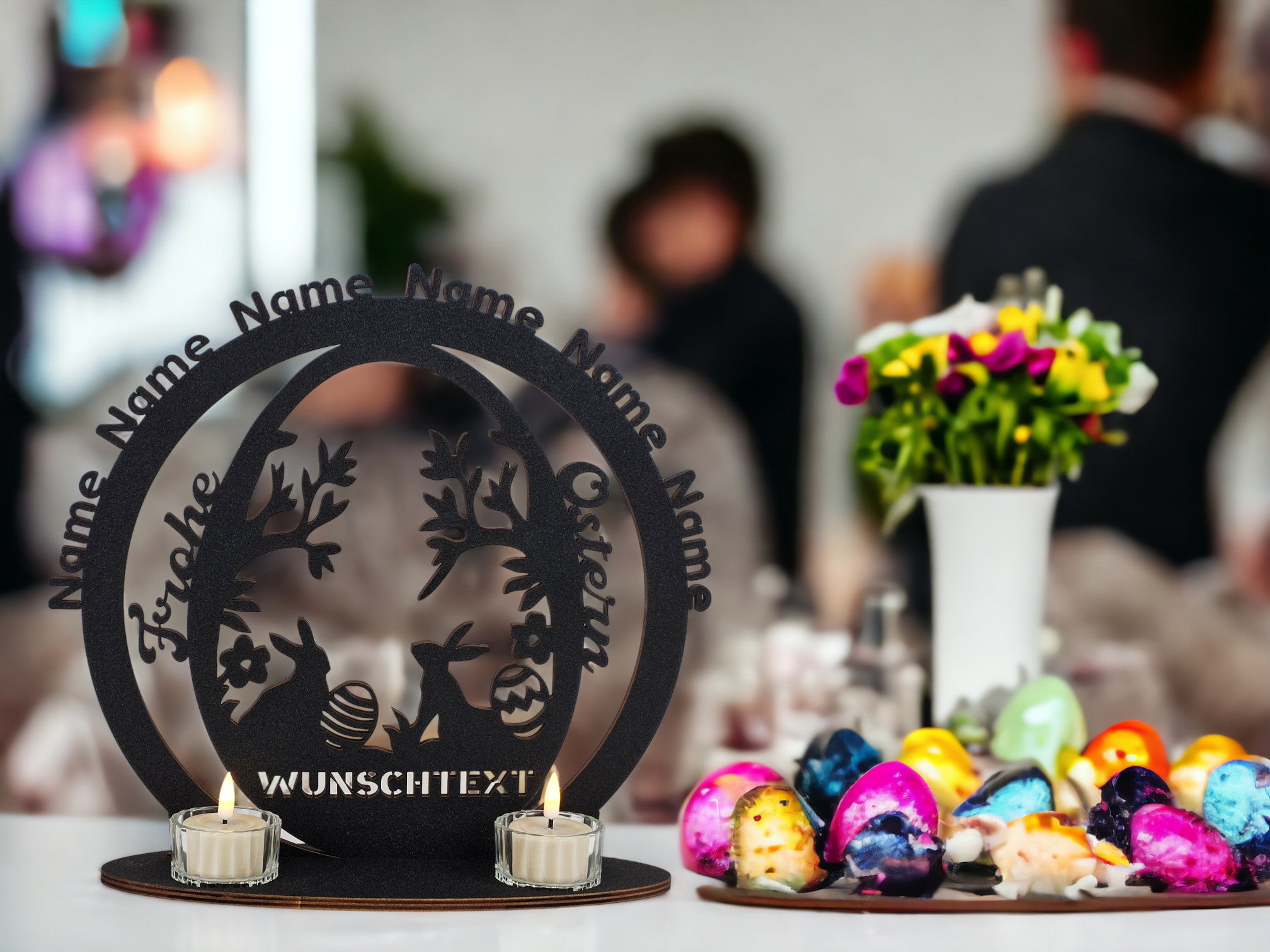 Waluna® Osterbaum Lebensbaum Osterdeko personalisiert mit bis zu 6 Namen Familienbaum mit Wunschtext Stammbaum