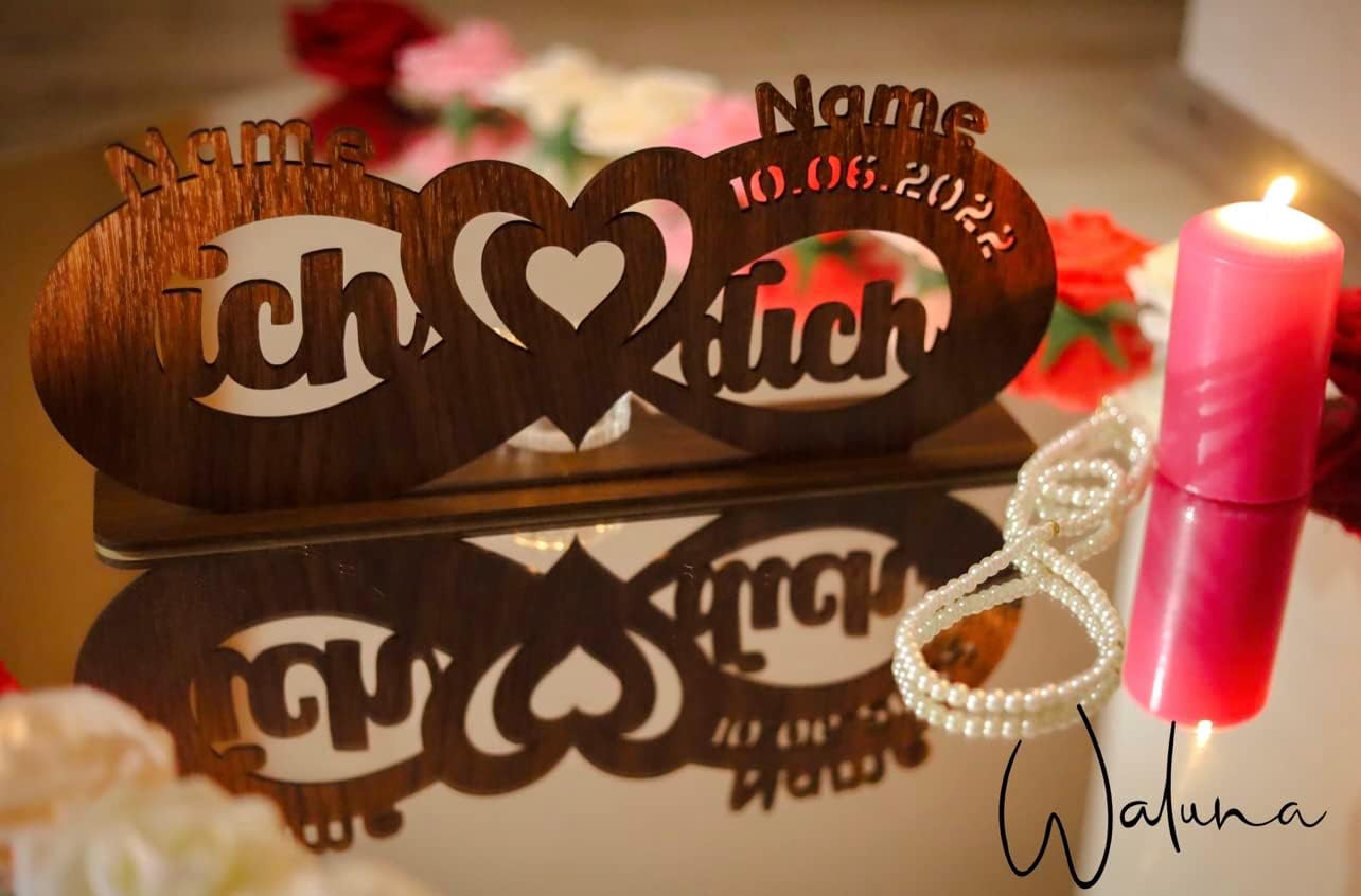 ich Liebe Dich Liebesgeschenk Teelichthalter personalisiert mit Zwei Namen und Datum Unendlichkeitszeichen zum Jahrestag Hochzeit in 12 Farben