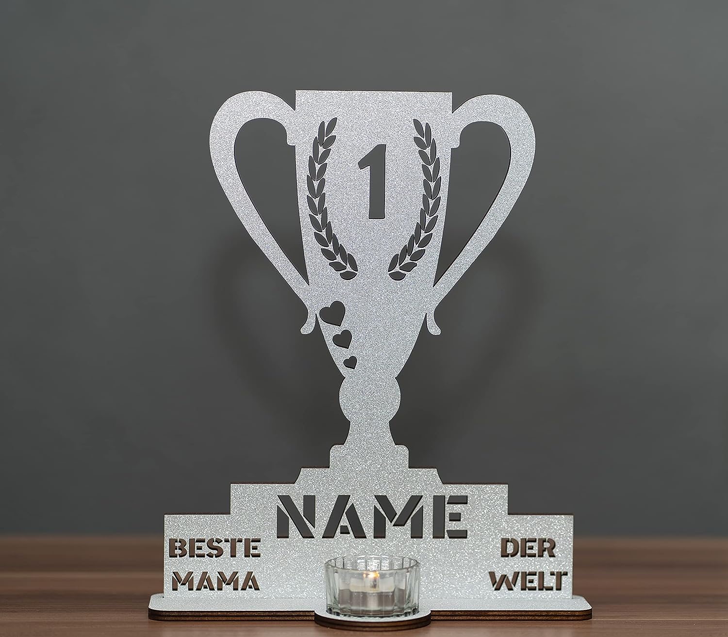 Pokal Beste Papa/Schwester/Lehrer nach Wunsch Geburtstagsgeschenk Teelichthalter personalisiert mit Namen in Gold Silber
