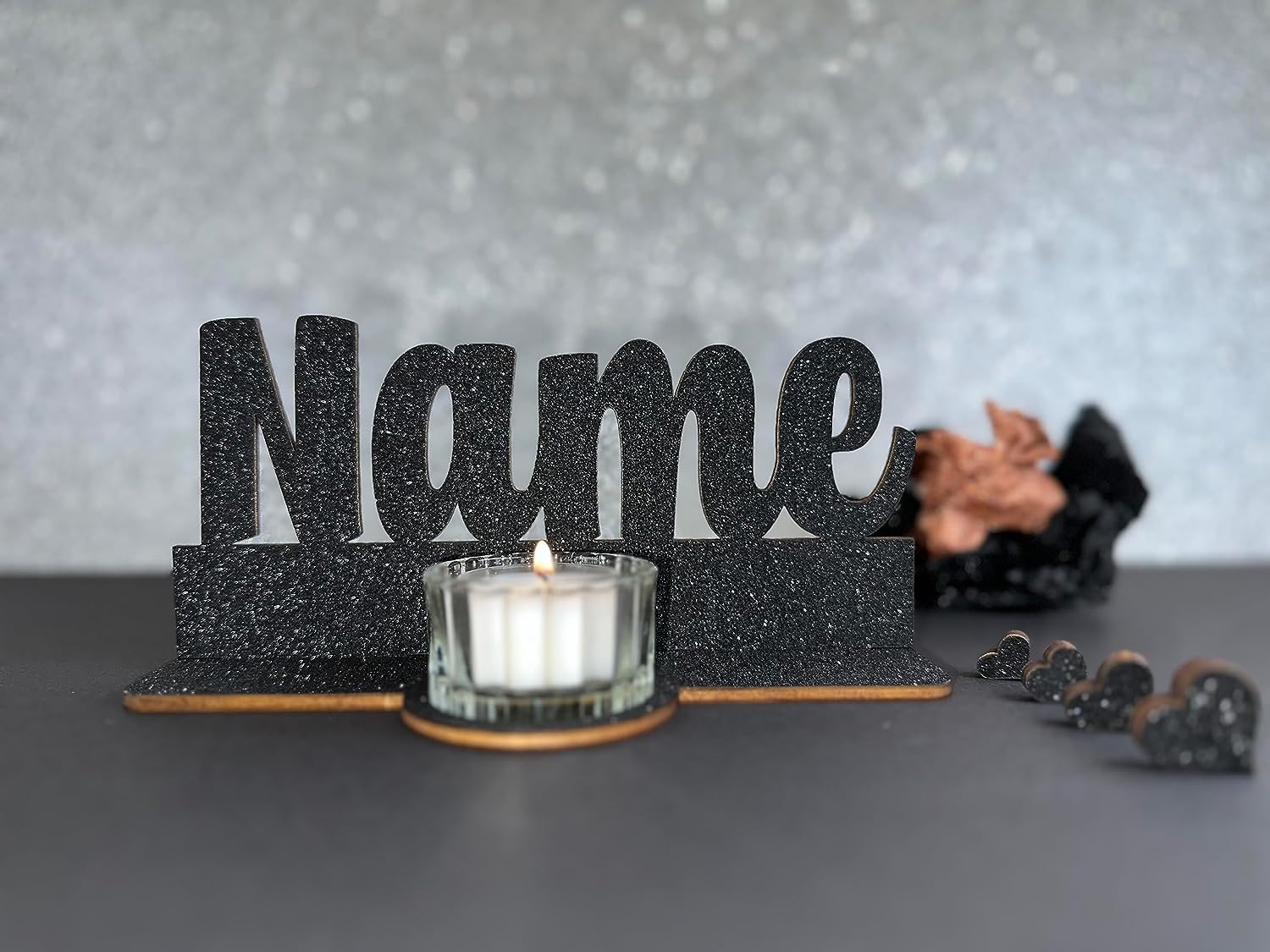 Geburtstagsgeschenk Teelichthalter Name in 7 Glitzer Farebn Gebrurtstagsdeko Taufedeko konfirmationsgeschenk (Name)