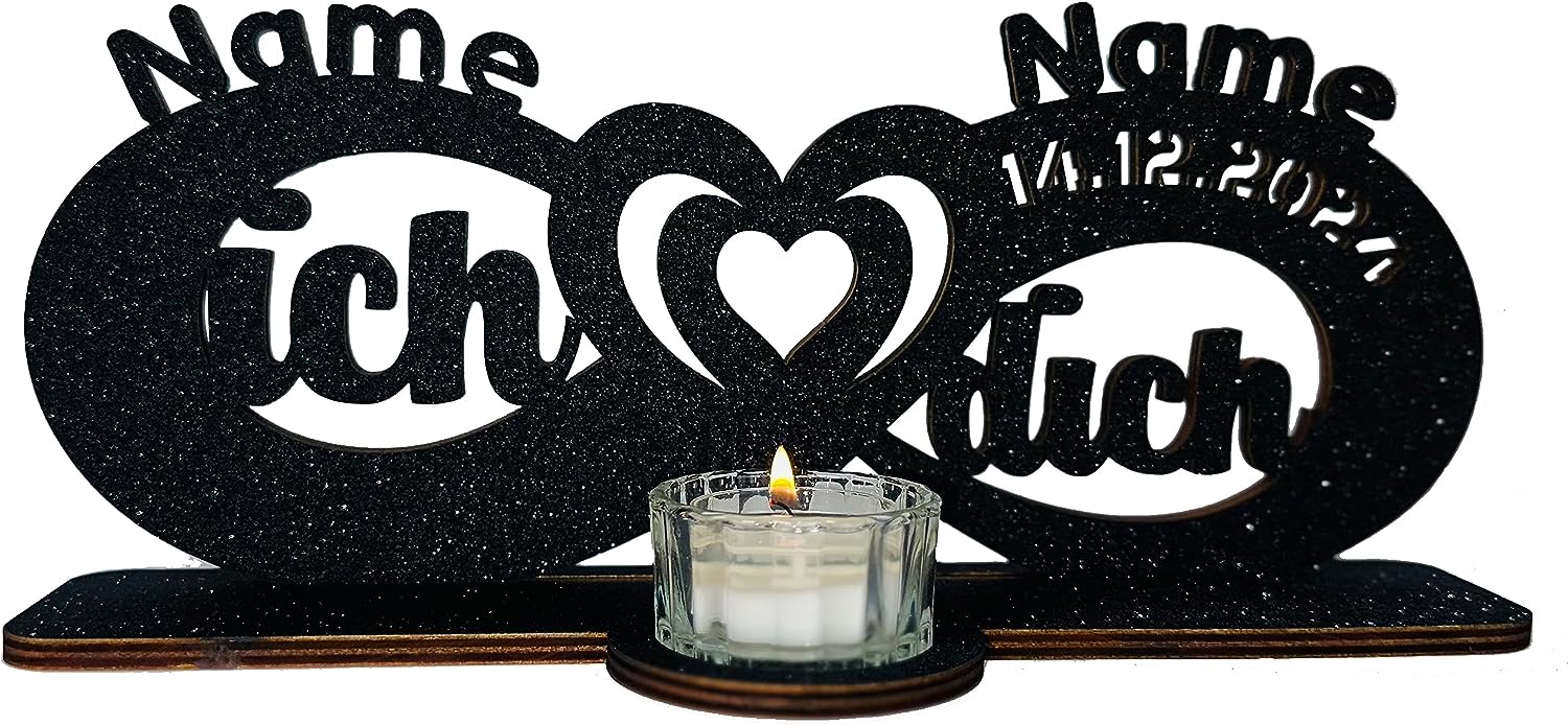 ich Liebe Dich Liebesgeschenk Teelichthalter personalisiert mit Zwei Namen und Datum Unendlichkeitszeichen zum Jahrestag Hochzeit in 12 Farben