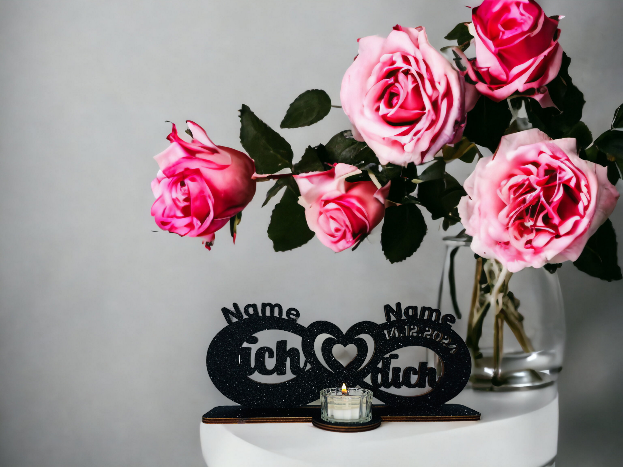 ich Liebe Dich Liebesgeschenk Teelichthalter personalisiert mit Zwei Namen und Datum Unendlichkeitszeichen zum Jahrestag Hochzeit in 12 Farben